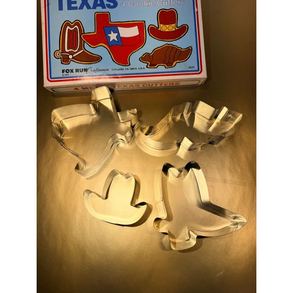 Vintage 1984 Fox Run Craftsmen Texas Metal Cookie Cutter‎ Set 4 Piece 3625 USA